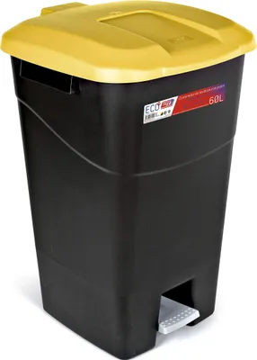 Productafbeelding van Tayg - Vuilnisbak van 60 liter met pedaal, zwarte bodem en gele deksel, van kunststof