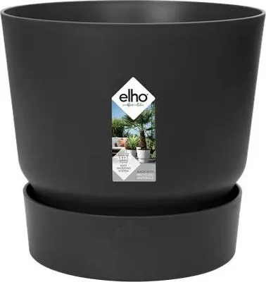 Immagine prodotto di Vaso Greenville rotondo nero – Ø 14 cm x H 13 cm – Vaso da fiori moderno in plastica resistente – Adatto per interni ed esterni