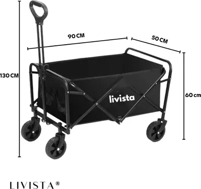 Produktbild von Livista® – Faltbare Schubkarre – Schwarz – Verstellbar – Tragkraft 80KG – 115L – Leistungsstark & Kompakt – Im Angebot