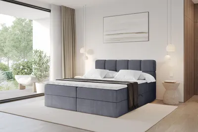 Produktbild von ALTDECOR Boxspringbett - H4 Matratze und Topper - FAMA - 160x200 - Dunkelgrau - Doppelbett, Boxbett, Polsterbett mit Bettkasten mit Stauraum und Kopftei
