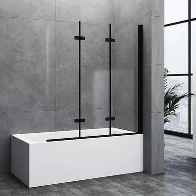 Produktbild von Duschwand für Badewanne 3-teilig 120x140cm Faltbar Schwarz Duschabtrennung, Glas Duschtrennwand Badewannenaufsatz aus 6mm ESG NANO Sicherheitsglas, 120cm Schwarz Duschtrennwand