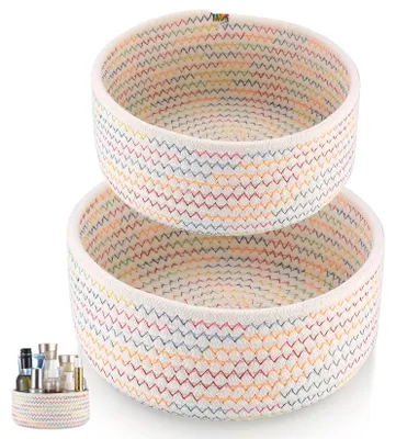 Produktbild von Geflochtener Aufbewahrungskorb aus Baumwolle, 2er-Set, Aufbewahrungskörbe, Wickeltischzubehör, gewebter Organizer, Baumwolle für Kinderzimmerdekoration, Spielzeug (Farbe)