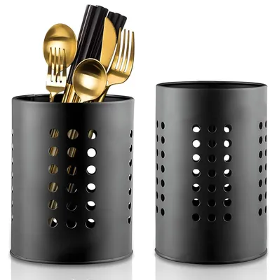 Immagine prodotto di TRANKIELO® - Set di 2 portaposate da cucina - Contenitori per posate in acciaio inossidabile - Design salvaspazio e ventilato