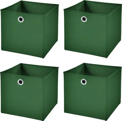 Four green storage cubes arranged in a two-by-two grid against a white background.