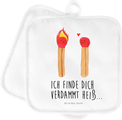 Produktbild von Mr. & Mrs. Panda Topflappen Streichhölzer - Weiß - Geschenk, Freundin, Kochlappen, Liebesgeschenk, Liebesbeweis, Ofenlappen, topfhalter, Set, Topfuntersetzer