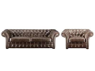 Produktbild von CLOTAIRE Sofa und Chesterfield-Sessel aus gealtertem Leder