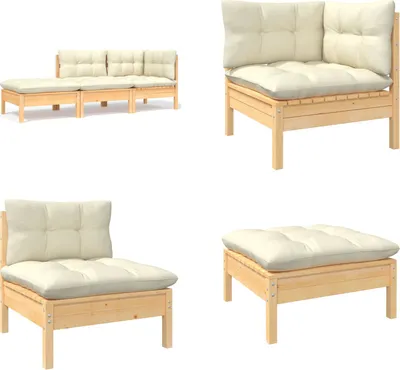 Image de vidaXL Ensemble de salon de jardin 3 pièces avec coussins en pin massif crème - Ensemble de salon de jardin - Ensemble de meubles de jardin