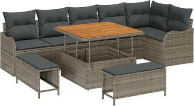 Image de vidaXL Ensemble de canapé de jardin avec coussin avec mémoire 9 pcs Gris