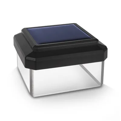 A product shot of a solar-powered fence post light.
