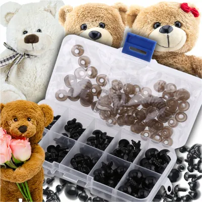 Produktbild von Sicherheitsaugen Set 100 Stück – 6-12mm – Kunststoff Augen für Kuscheltiere, Puppen & DIY Bastelprojekte – Inklusive Etui