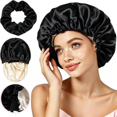 Produktbild von Doppellagige Seiden Schlafmütze, verstellbar, für alle Haararten, Nachtmütze