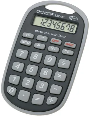 Produktbild von Genie 982 AM 8-stelliger Taschenrechner (Befestigungsöse; Batterie-Power; Robustes Design) grau