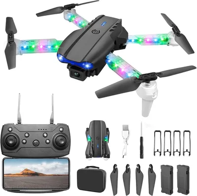Produktbild von Drohne mit Kamera, 1080P HD WiFi RC Quadrocopter Ferngesteuert, mit WiFi Übertragung, One Key Start/Landen, 3D Flips, 2 Akkus, Drone Geschenke