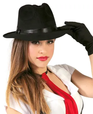 Produktbild von schwarzer Gangster Hut mit schwarzem Band für Erwachsene