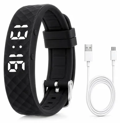 Produktbild von Vibrationswecker Armband Schlaf-Tracker – IP65, 15 Tage Akku, 8 Alarme | Schrittzähler & Kalorienzähler, Schwarz