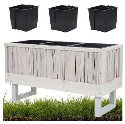 Obrázok produktu pre Veľký kvetináč z dreva s 3 plastovými vložkami, vhodný do záhrady a na balkón, rozmer 95 x 36 x 54 cm