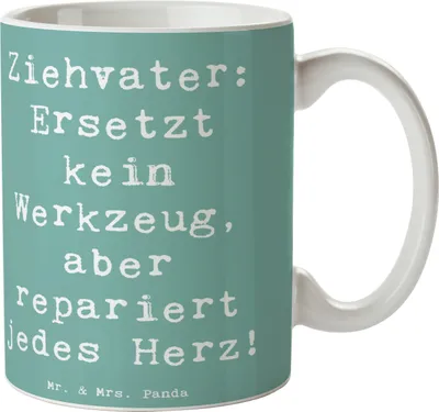 Produktbild von Mr. & Mrs. Panda Tasse Spruch Ziehvater Herzreparatur - Meeresbrise - Geschenk, schöne, Vaterrolle, Becher, Stiefvater, Beschützer, Dankeschön, Adoptivvater, Trinkbecher