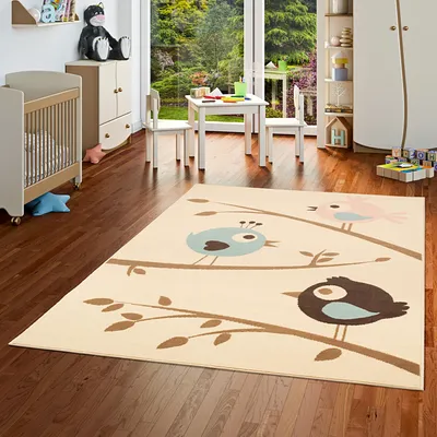 Produktbild von Kinderteppich Trendline Vögel Pastell Beige Blau, Größe:80x150 cm