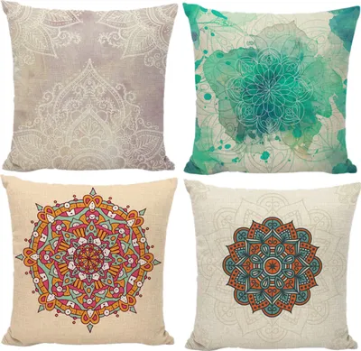 Produktbild von CANDeal 4er Set Nachbildungativ Kissenbezug Mandala Muster 45 x 45cm Sofa Büro Nachbildung Kissenhülle aus Leinen (Set 2)