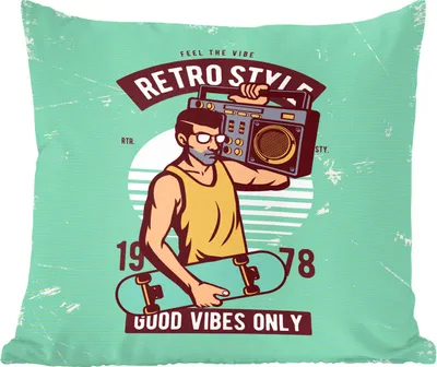 Produktbild von MuchoWow® Zierkissen Sofakissen Wohnzimmer Dekokissen 60x60 cm Radio - Mann - Skateboard - Retro - Sitzfläche - Foto Polster