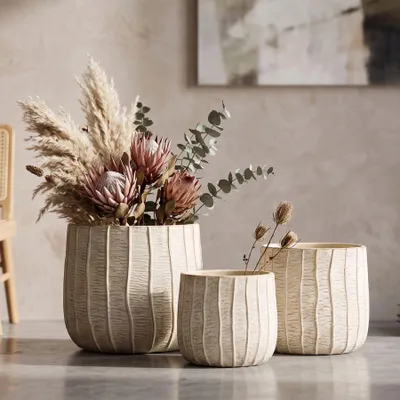 Immagine prodotto di Mauro Ferretti Set di vasi Flocke, 3 pezzi, 30,5x27 / 25x22,2 / 19,5x18 cm, color crema