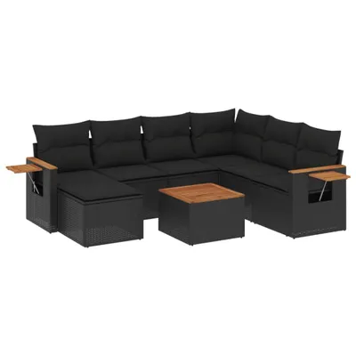 Produktbild von 8-tlg. Garten-Sofagarnitur mit Kissen Schwarz Poly Rattan