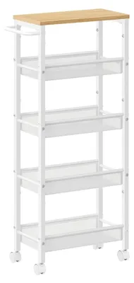 Image de Chariot à 5 étagères sur roulettes – Acier/panneau de particules – 22 x 45,4 x 99,6 cm – Chêne blanc