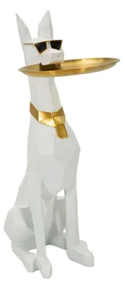 Obrázok produktu pre Mauro Ferretti dekoratívna socha pes Ory s podnosom 27x51x74 cm biele zlato