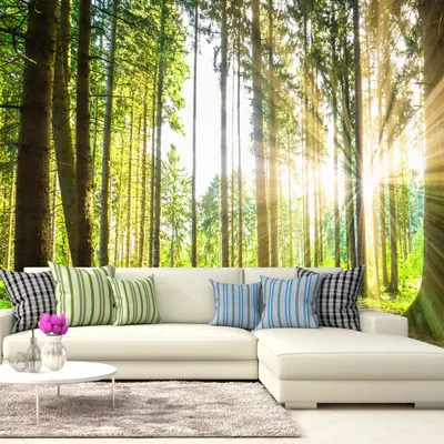Produktbild von Fototapete selbstklebend Wald 343x256 cm Tapete Wandtapete Wandbilder Klebefolie Dekofolie Tapetenfolie Wand Dekoration Wohnzimmer - Natur Landschaft c-B-0098-a-b