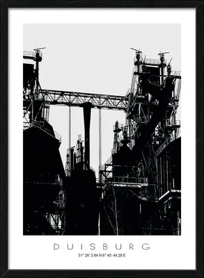 Produktbild von Gerahmtes Bild Duisburg Landschaftspark schwarz weiß 53x73 cm