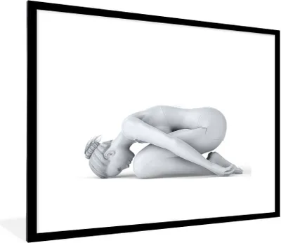 Produktbild von MuchoWow® Gerahmtes Poster Yoga - Grau - Frau 80x60 cm - Poster mit Schwarzem Bilderrahmen Wandposter Rahmen Foto Bilder - Schlafzimmer-Dekorationen - Fotoposter