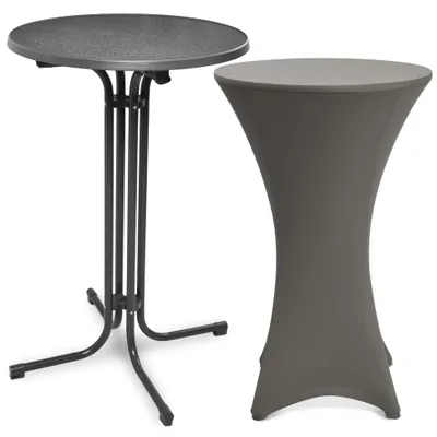 Image de Table haute d'extérieur Beautissu Bellini, pliable, Ø 80 cm, anthracite, avec housse