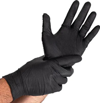 Obrázok produktu pre Hygostar 270718 Nitrilhandschuhe Diamond Grip schwarz Gr. 9/L puderfrei