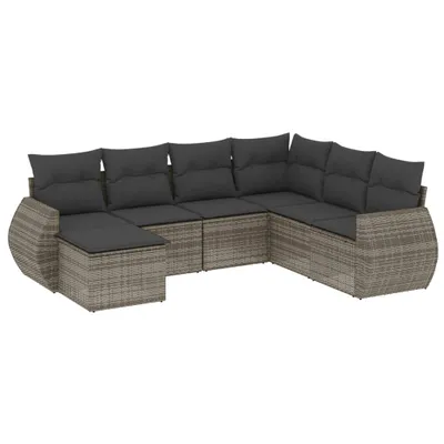 Image de vidaXL Ensemble de salon de jardin 7 pièces avec coussins Gris Poly rotin