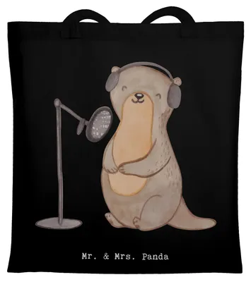 Produktbild von Mr. & Mrs. Panda Shopping Tasche Otter Podcast aufnehmen - Schwarz - Geschenk, Produzieren, Schultasche, Jutebeutel, Stoffbeutel, Podcasterin, baumwoll shopper, Beutel