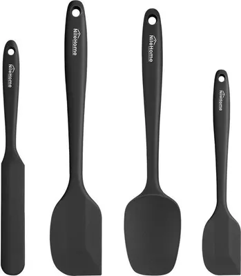 Immagine prodotto di Set di spatole in silicone, senza BPA, resistenti al calore, utensili da cucina, 4 pezzi, nero.