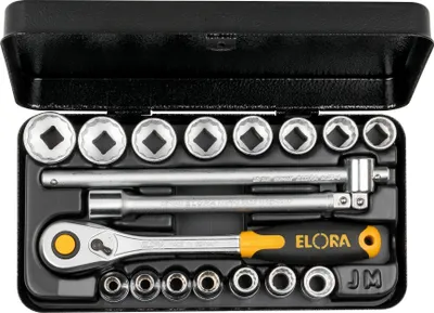 Produktbild von Elora Steckschlüssel-Satz 3/8", Zwölfkant, 18-teilig 6-22 mm, ELORA-870-JMU