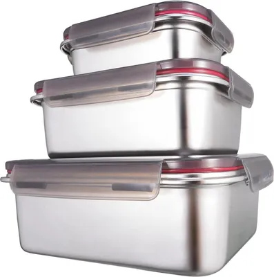Produktbild von GENICOOK Edelstahl Frischhaltedosen 3er Set luftdicht stapelbar leicht auslaufsicher