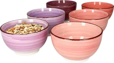 Produktbild von 6er Set Lila Bowl-Schalen 600ml Müsli Salat Dessert Schüssel Steingut