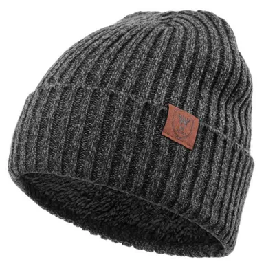 Produktbild von Wintermütze mit Ohrenklappen Uni – Strickmütze gefüttert, Hellgrau