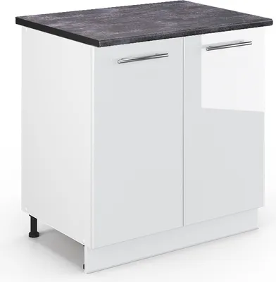 Zdjęcie produktu dla Szafka pod zlew Vicco Fame-Line Biały wysoki połysk 80 cm z półką, BP Antracyt, Model 46232