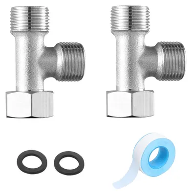 3-Wege T-Stück 3/8 Zoll, 2 Stück, Messing vernickelt, Wasseranschluss