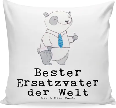 Produktbild von Mr. & Mrs. Panda kissen bedruckt Panda Bester Ersatzvater der Welt - Weiß - Geschenk, Geschenkidee, Paps, Dekokissen 40x40, Vater, Sofa, Geburtstag, Familie, Kuschel