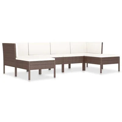 Image de vidaXL Ensemble de salon de jardin 6 pièces avec coussins Poly rotin brun