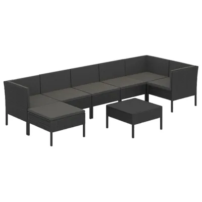 Produktbild von 8-tlg. Garten-Lounge-Set mit Auflagen Poly Rattan Schwarz