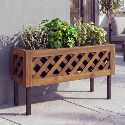Produktbild von Pflanzkasten HWC-P86, Blumen-/Pflanzkübel Blumenkasten, In-/Outdoor Akazie Holz - 35x64x24cm braun