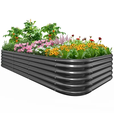Produktbild von Quictent Hochbeet Metall 240x120x45cm, Wetterfestes Extragroße Pflanzenbeet, Gemüsebeet Pflanzkasten, 100% rostfreies Hochbeete-Kit, Gartenbeet, Grau