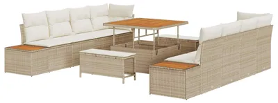 Image de Ensemble de canapés de jardin vidaXL, 11 pièces, 10 places, beige et crème