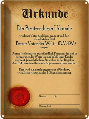 Produktbild von vianmo Blechschild 40x30 cm Vater Urkunde bester der Welt Spruch Zitat