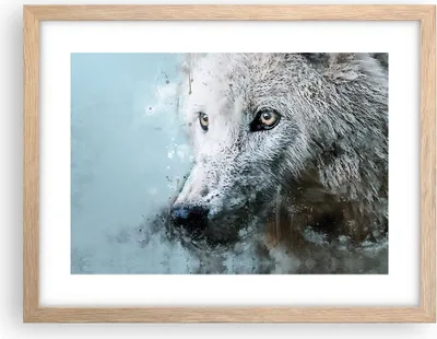 Produktbild von Gerahmtes Poster - Rahmen in heller Eiche - Weiß Der Wolf Bild - 40x30 cm - Wand Bild - Wanddeko - Wandbilder - Kunstposter - Wandposter - Bilderrahmen - Bilder - Kunstdruck - P2NAA40x30-4623